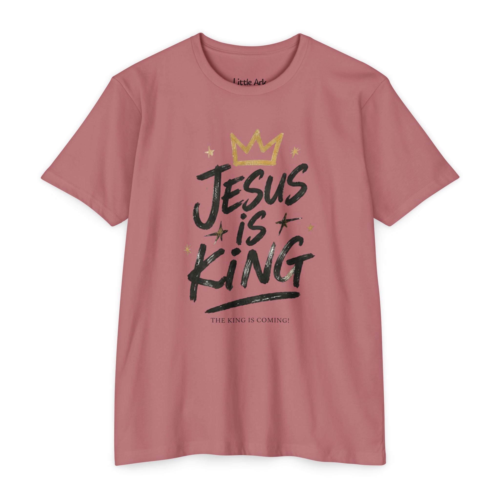 'Jesus Is King' Mens CVC Jersey Tee in Heather Mauve – T-Shirt | Little Ark | Christian Clothing Brand
