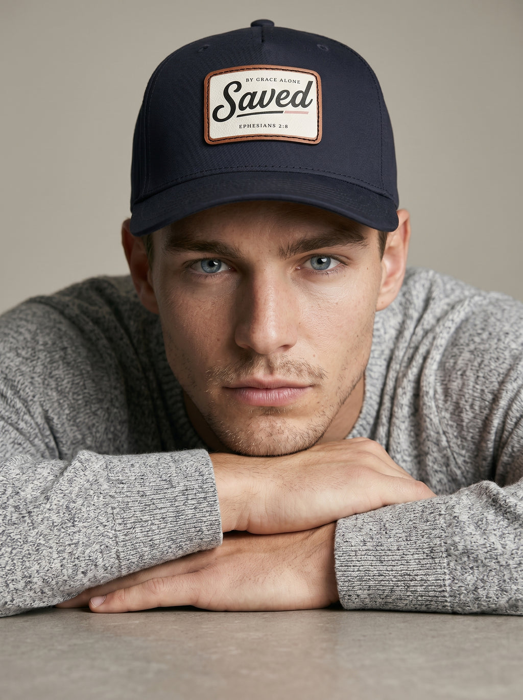'Saved' Leather Patch Baseball Cap (Ephesians 2:8) in – Hats | Little Ark | Christian Clothing Brand