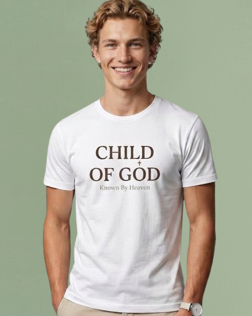 'Child of God' - 'Known by Heaven' Mens Tee in – T-Shirt | Little Ark | Christian Clothing Brand
